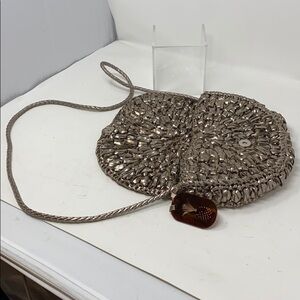 Paula Ferber Metallic Pewter Leather Woven Bag